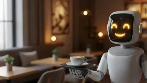 Roboter in Cafe, der Kaffee serviert