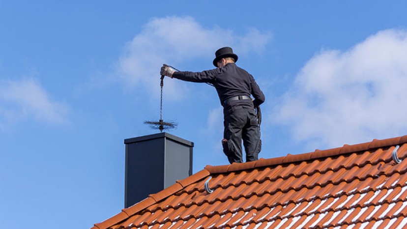 Schornsteinfeger auf einem Dach