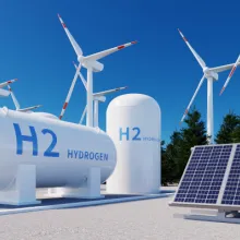 Wasserstoff-Tanks und Windräder