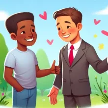 Cartoon-Grafik von zwei Männern im Gespräch