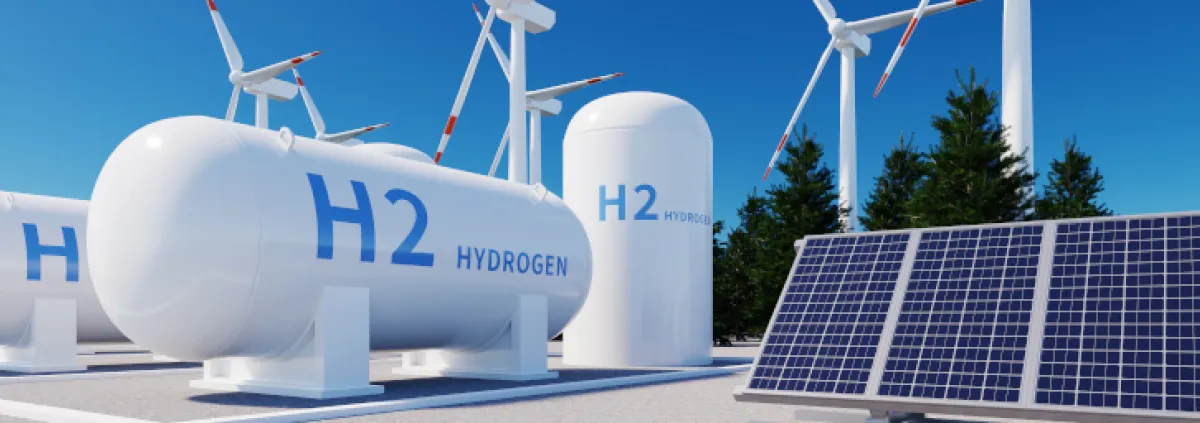 Wasserstoff-Tanks und Windräder