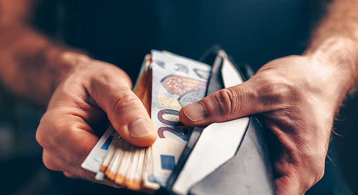 Euroscheine im Portemonnaie